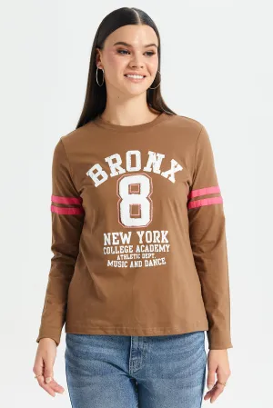 Women Brown Printed Long Sleeves T-Shirt