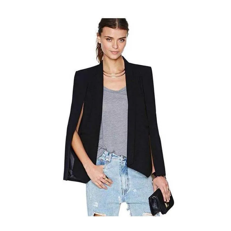 Women Long Sleeve Lapel Cape Poncho Office Jacket Cloak Blazer Suit Coat (US 4-16)