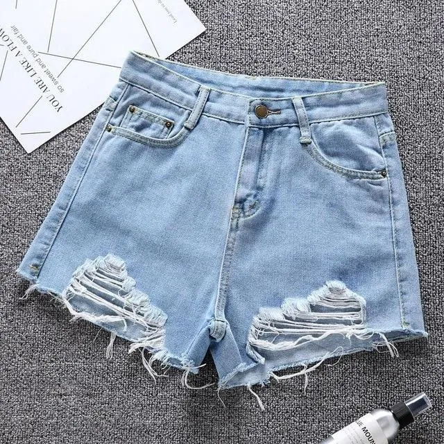 Women Wide Leg Hole Denim Shorts Casual Jeans Shorts Casual Shorts