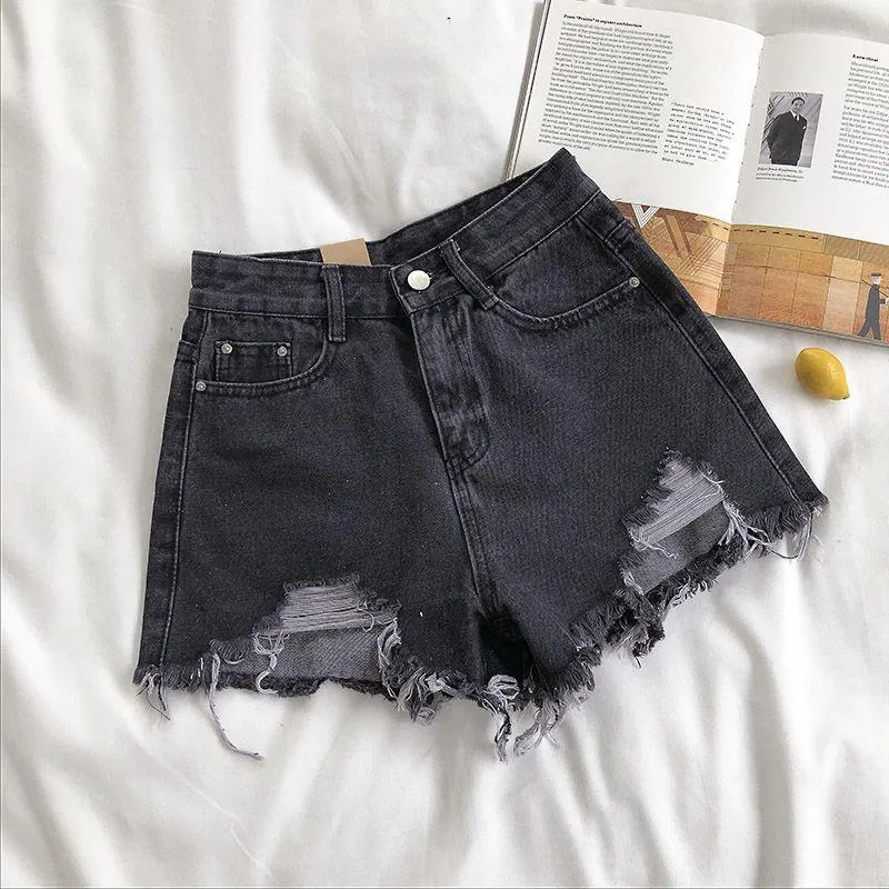 Women Wide Leg Hole Denim Shorts Casual Jeans Shorts Casual Shorts