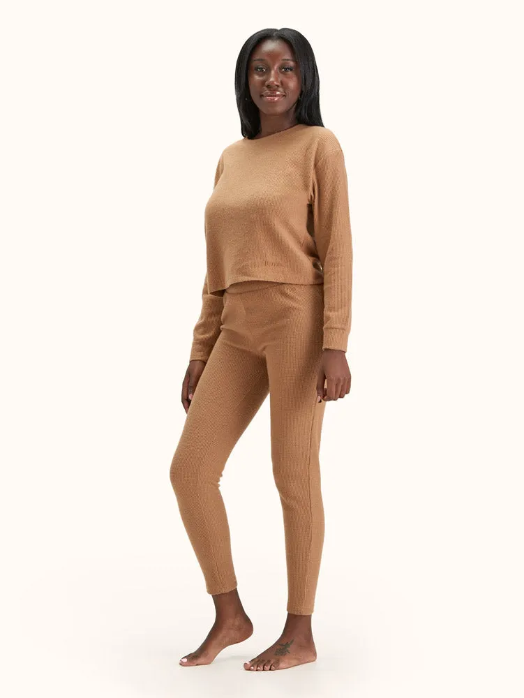 Women's 2-Piece Waffle Crew and Pants Loungewear Set