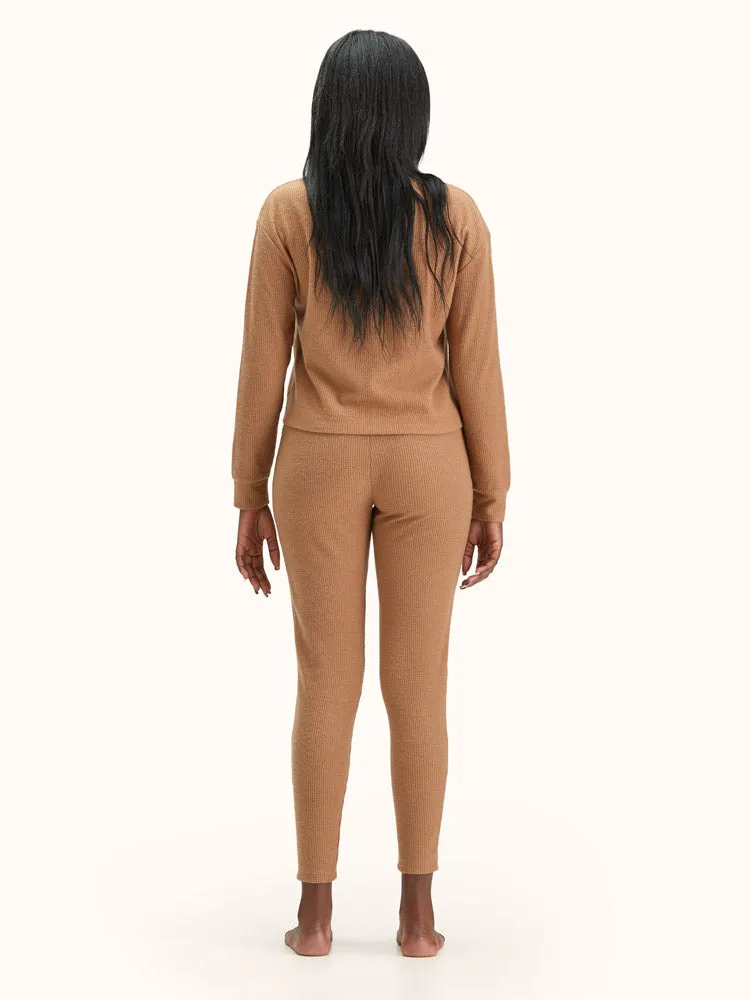 Women's 2-Piece Waffle Crew and Pants Loungewear Set