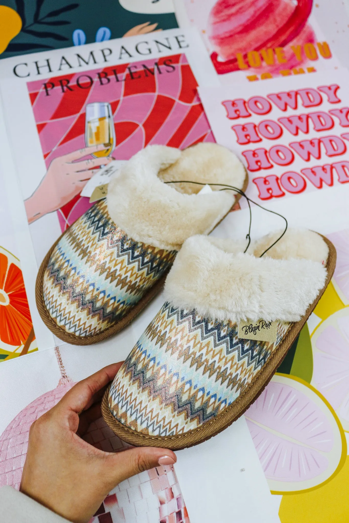 Women's Maya Blue Aztec Slipper