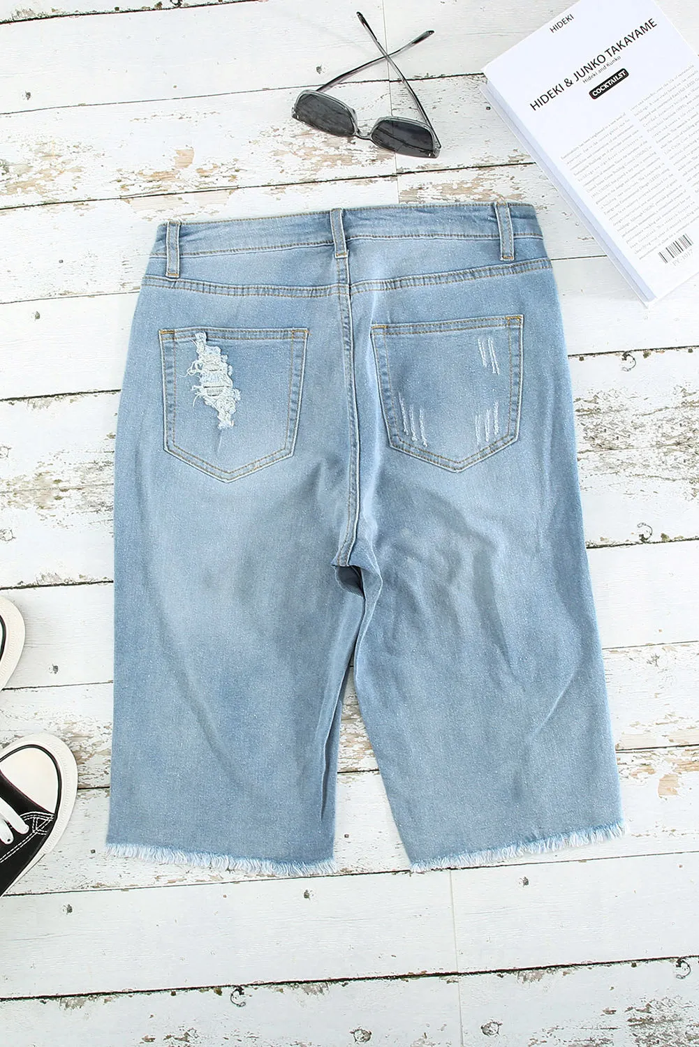 Women's Ripped High Waisted Denim Shorts Distressed Bermuda Shorts