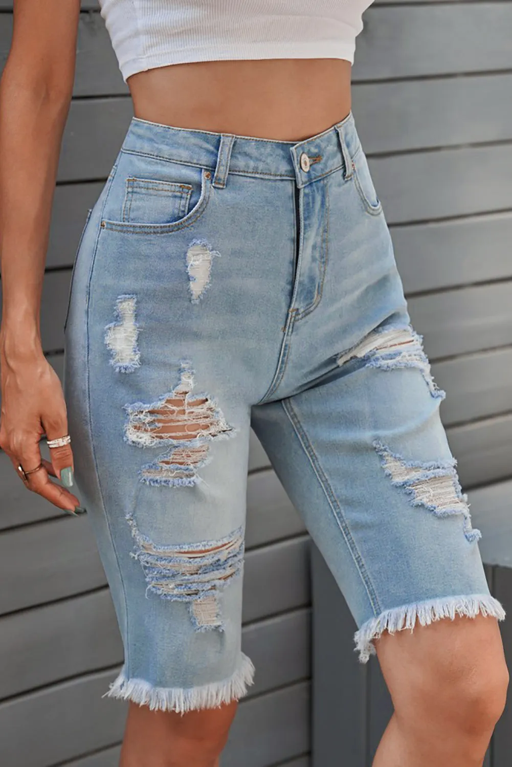 Women's Ripped High Waisted Denim Shorts Distressed Bermuda Shorts