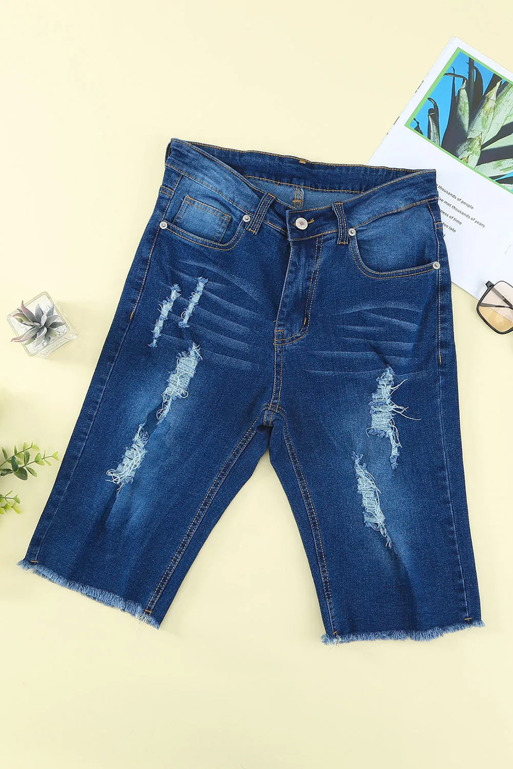 Women's Ripped High Waisted Denim Shorts Distressed Bermuda Shorts