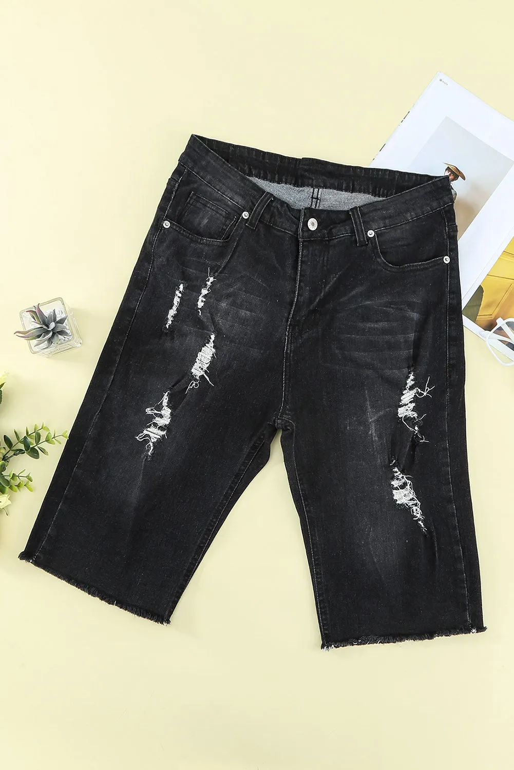 Women's Ripped High Waisted Denim Shorts Distressed Bermuda Shorts