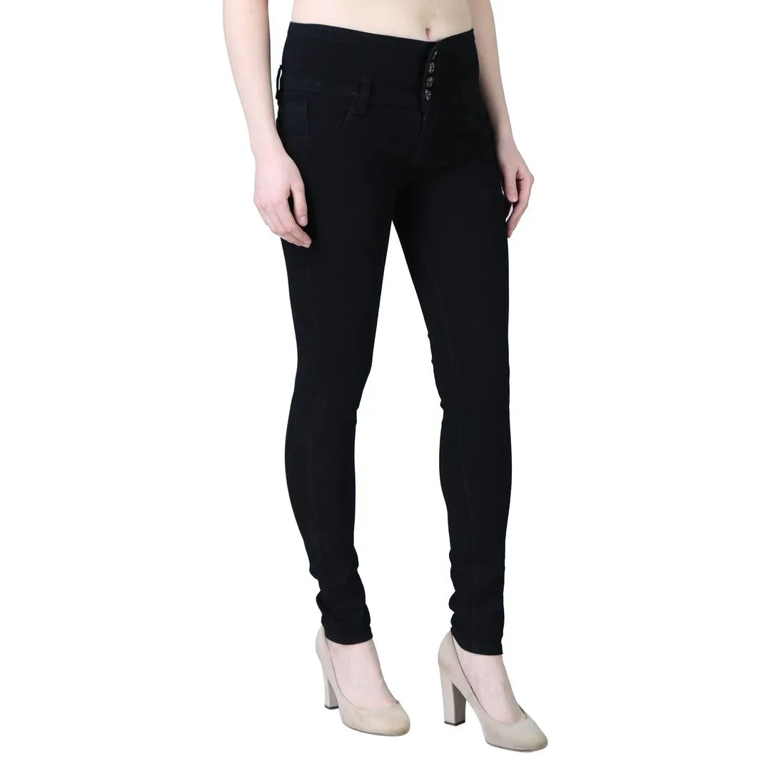 Women's Trendy Denim Lycra Black Solid High Waist Jeans