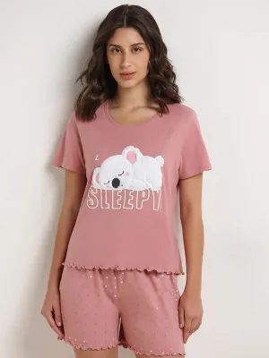 Wunderlove Blush Pink Koala Cotton Shorts Set In A Bag