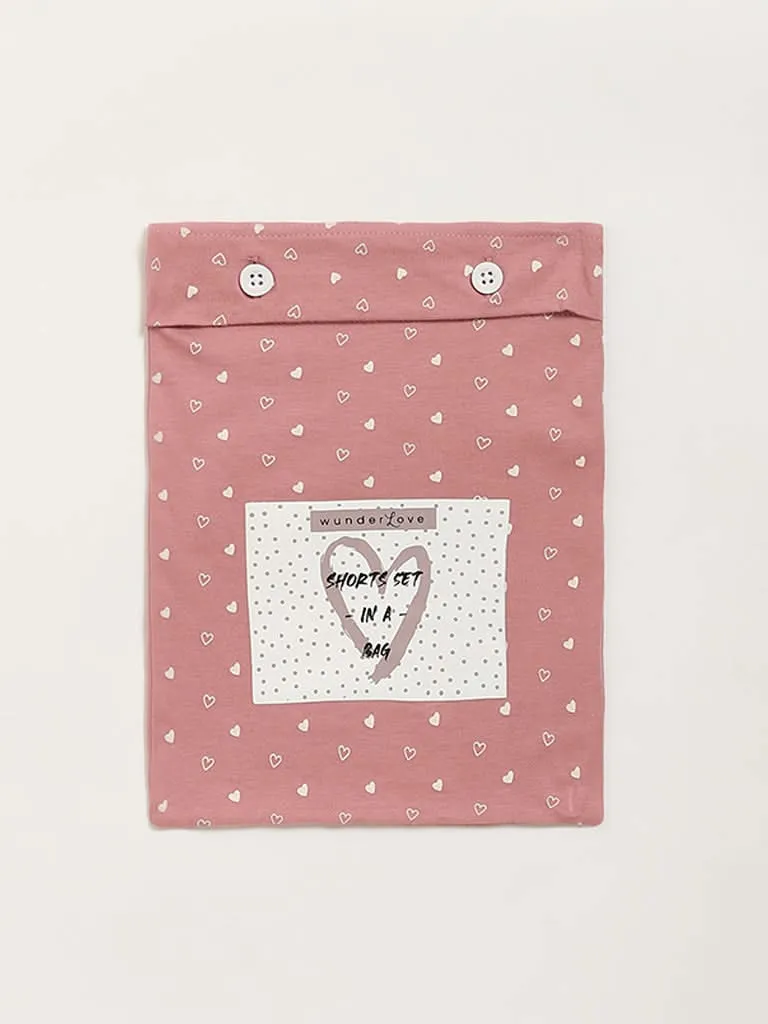 Wunderlove Blush Pink Koala Cotton Shorts Set In A Bag