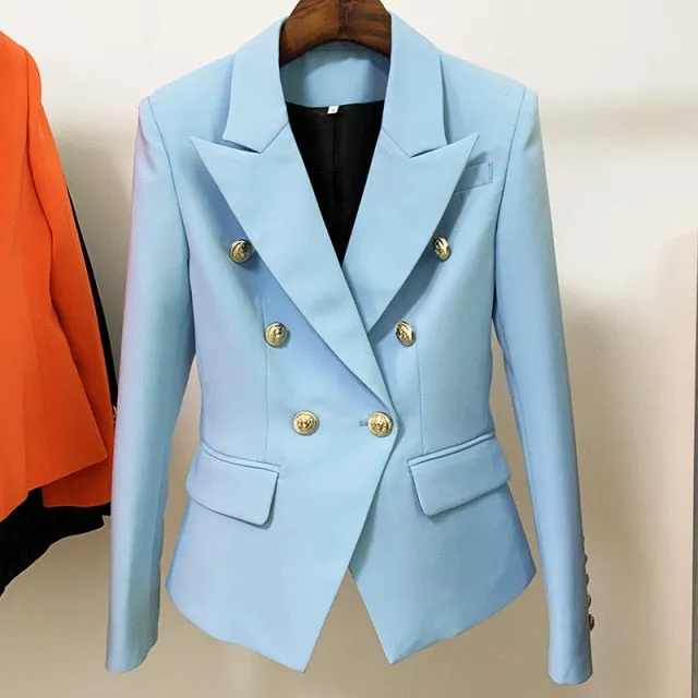 Yeknu Green Blue Yellow Black White Blazer Women Office Formal Double Breasted Buttons Blazer Women Blazers High Quality Drop Ship