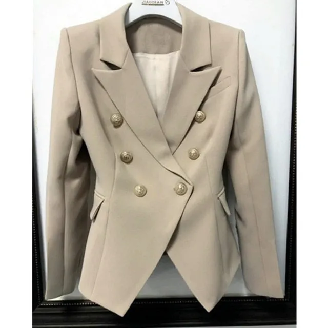 Yeknu Green Blue Yellow Black White Blazer Women Office Formal Double Breasted Buttons Blazer Women Blazers High Quality Drop Ship