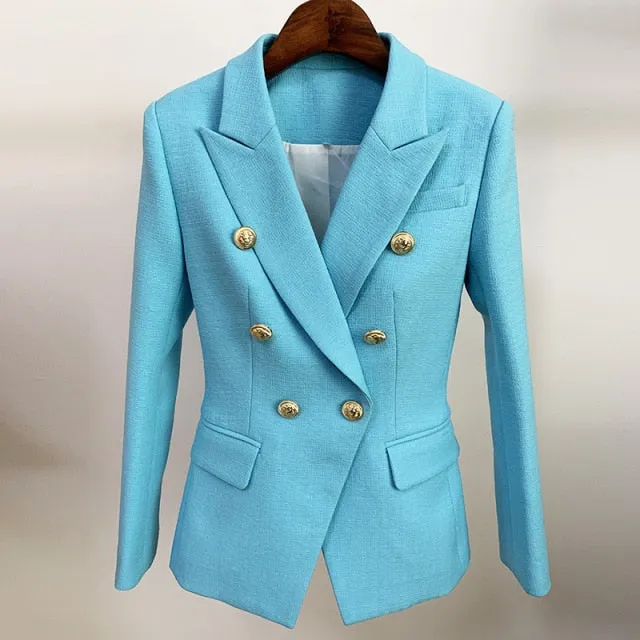 Yeknu Green Blue Yellow Black White Blazer Women Office Formal Double Breasted Buttons Blazer Women Blazers High Quality Drop Ship