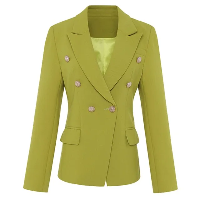 Yeknu Green Blue Yellow Black White Blazer Women Office Formal Double Breasted Buttons Blazer Women Blazers High Quality Drop Ship