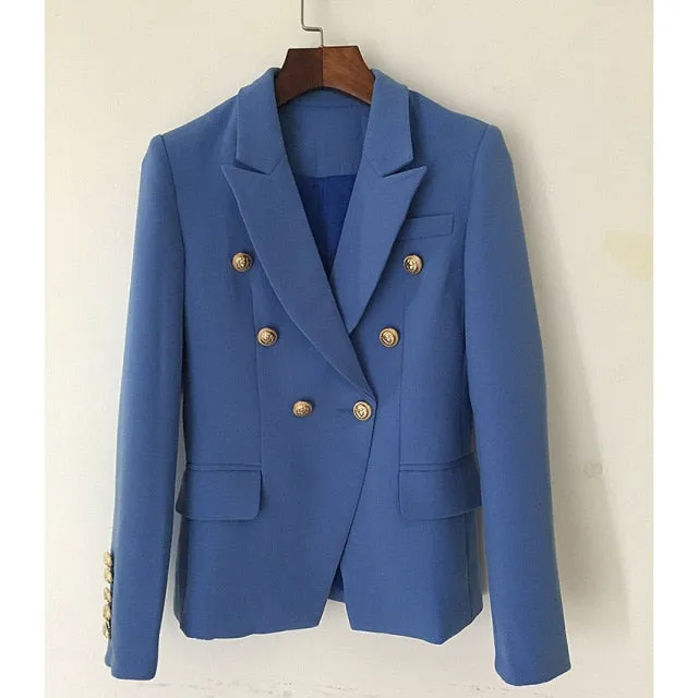 Yeknu Green Blue Yellow Black White Blazer Women Office Formal Double Breasted Buttons Blazer Women Blazers High Quality Drop Ship