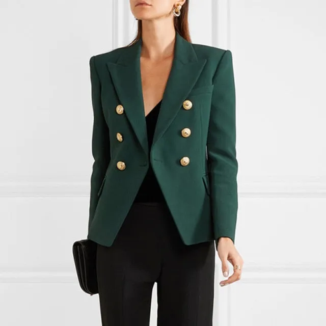 Yeknu Green Blue Yellow Black White Blazer Women Office Formal Double Breasted Buttons Blazer Women Blazers High Quality Drop Ship