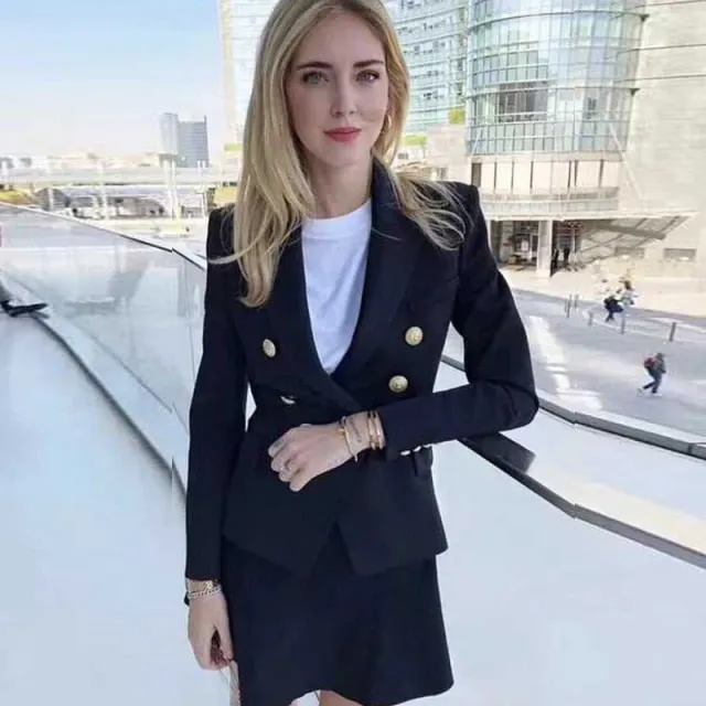 Yeknu Green Blue Yellow Black White Blazer Women Office Formal Double Breasted Buttons Blazer Women Blazers High Quality Drop Ship