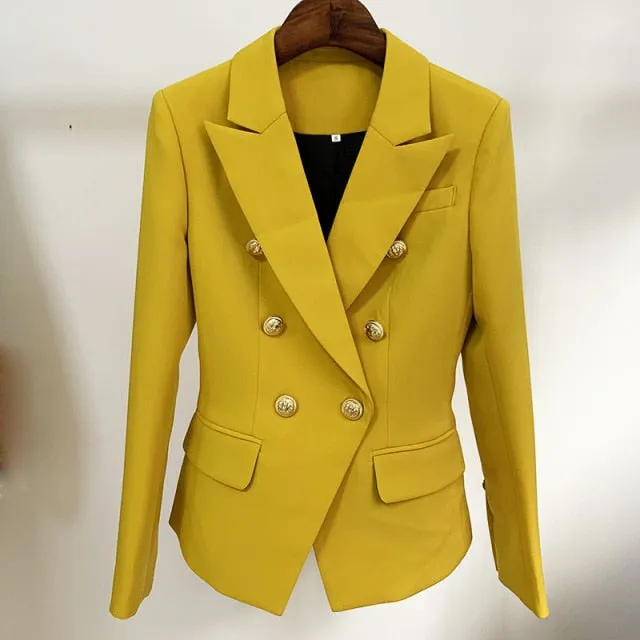 Yeknu Green Blue Yellow Black White Blazer Women Office Formal Double Breasted Buttons Blazer Women Blazers High Quality Drop Ship