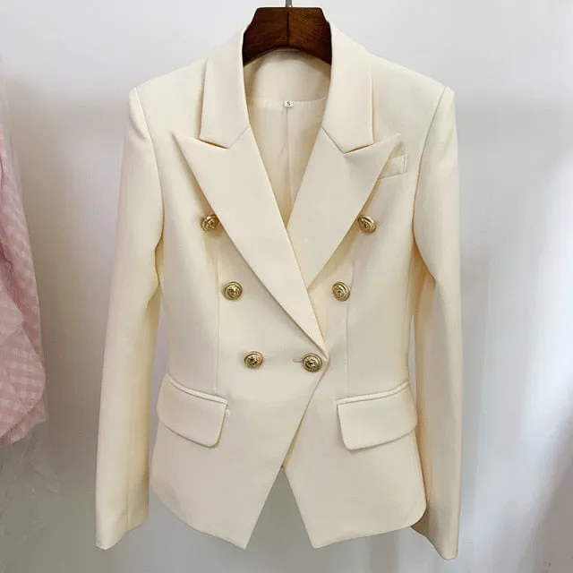 Yeknu Green Blue Yellow Black White Blazer Women Office Formal Double Breasted Buttons Blazer Women Blazers High Quality Drop Ship