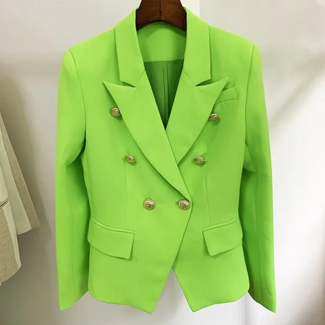 Yeknu Green Blue Yellow Black White Blazer Women Office Formal Double Breasted Buttons Blazer Women Blazers High Quality Drop Ship