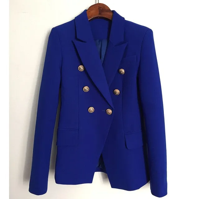 Yeknu Green Blue Yellow Black White Blazer Women Office Formal Double Breasted Buttons Blazer Women Blazers High Quality Drop Ship